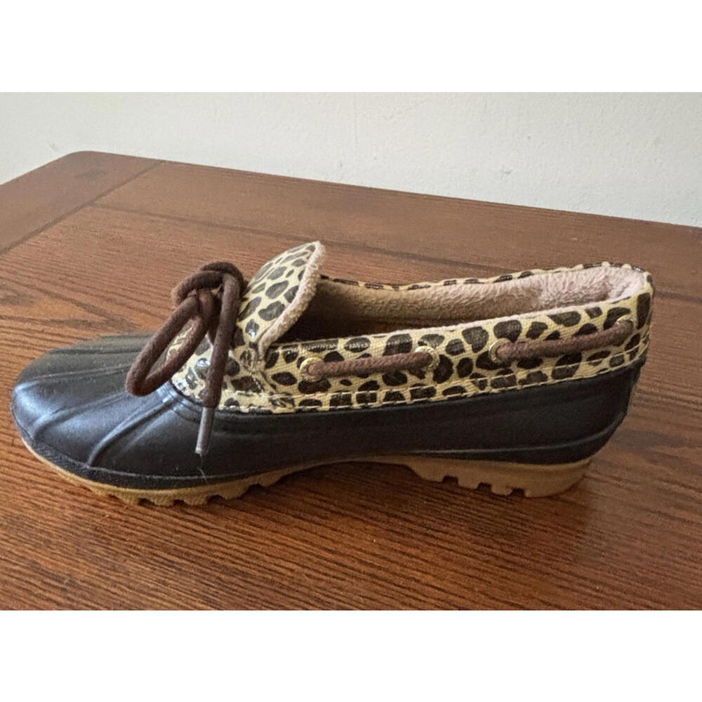 Sperry Womens Size 7 Saltwater 1 Eye Slip On Cheetah Duck Boots Shoes - Picture 8 of 9